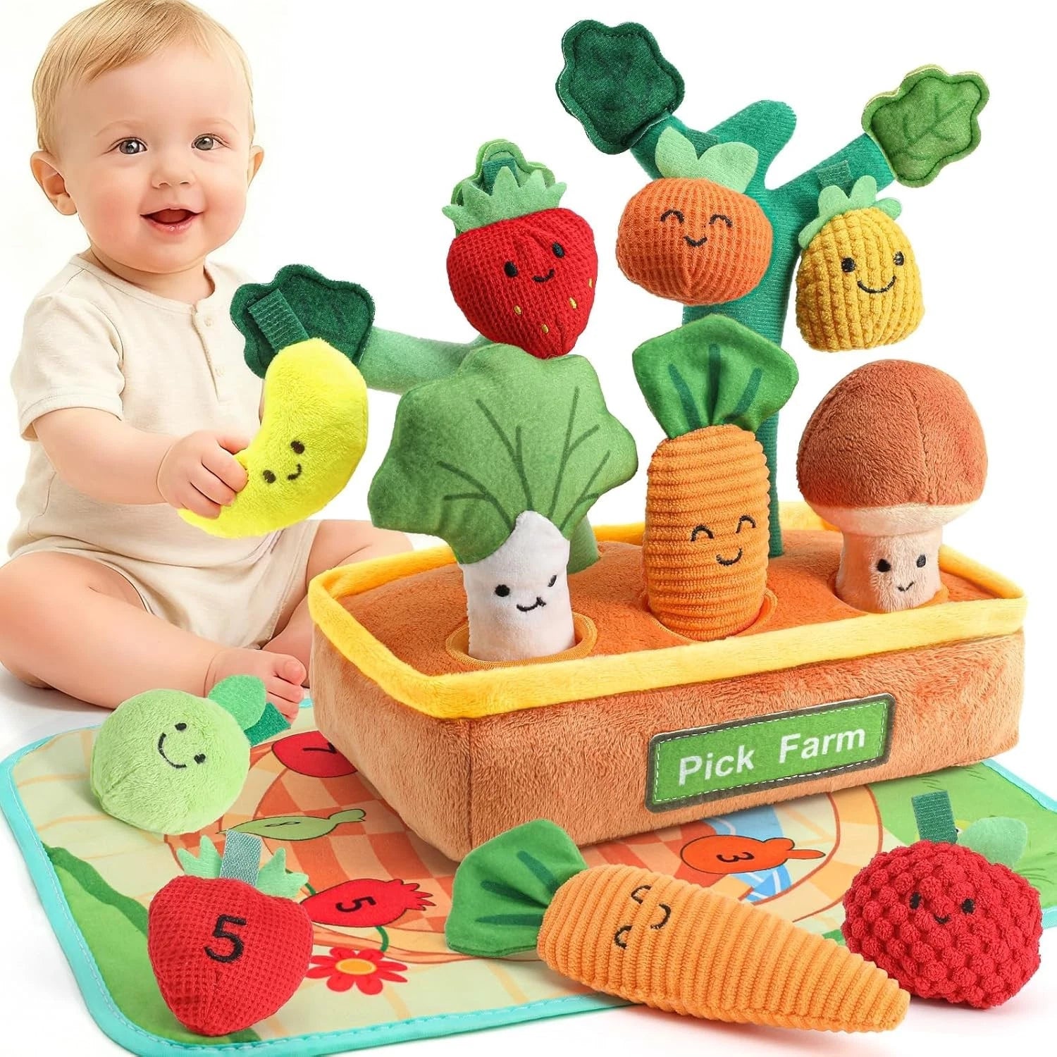 GardenGrow Sensory Plush Garden Set – Montessori Soft Vegetable Toy for Toddlers, Fine Motor Skills & Imaginative Play
