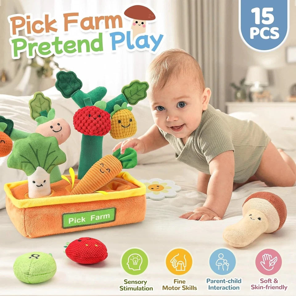 GardenGrow Sensory Plush Garden Set – Montessori Soft Vegetable Toy for Toddlers, Fine Motor Skills & Imaginative Play