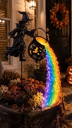 🎃 Halloween Flying Witch Cauldron Garden Light  👻 🌈