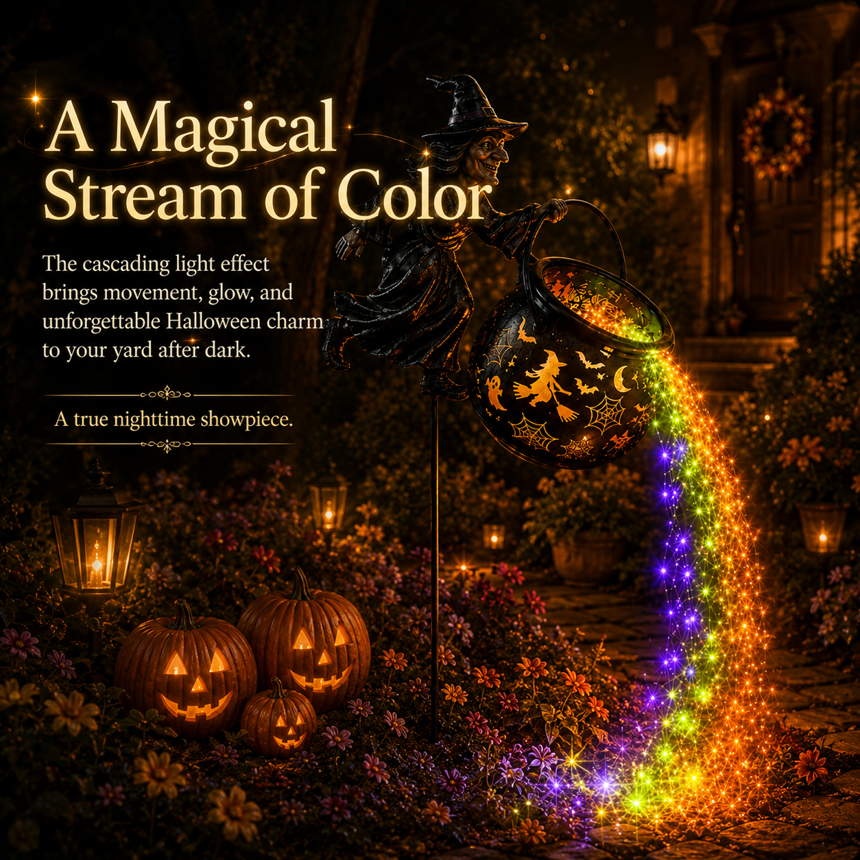 🎃 Halloween Flying Witch Cauldron Garden Light  👻 🌈
