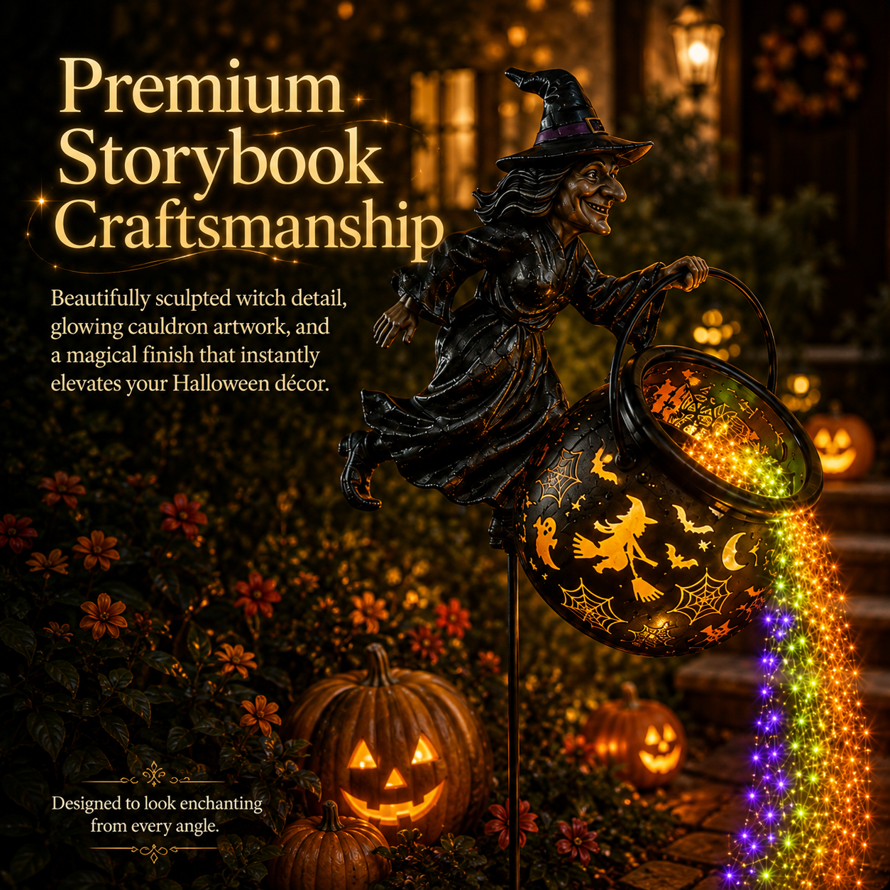 🎃 Halloween Flying Witch Cauldron Garden Light  👻 🌈