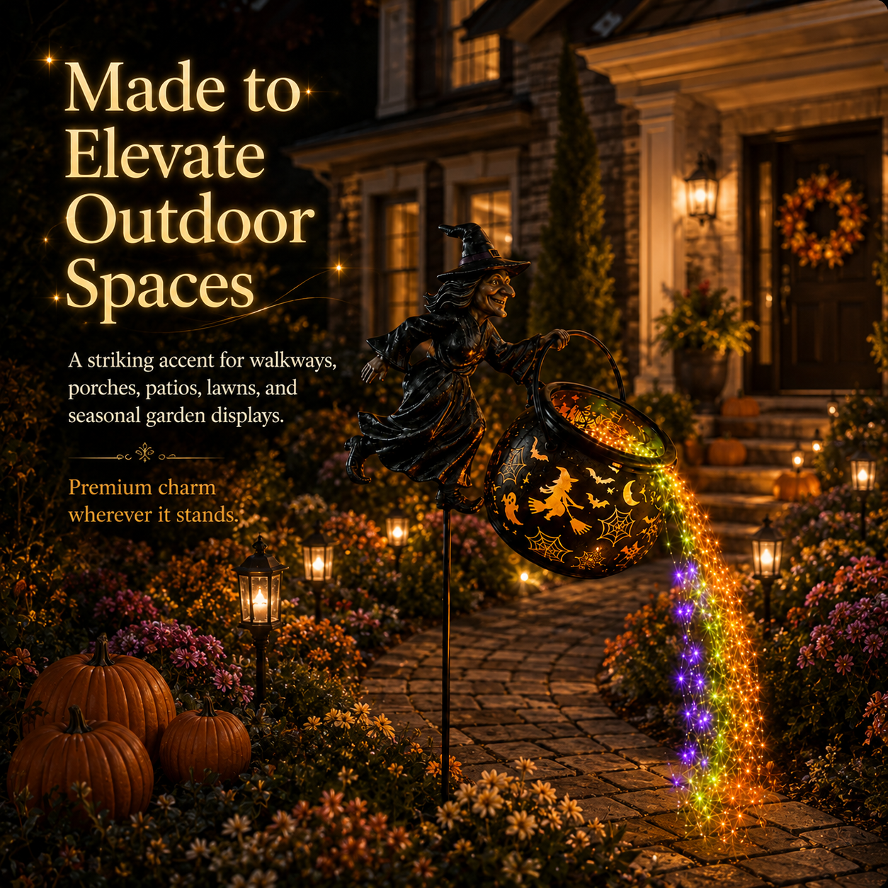 🎃 Halloween Flying Witch Cauldron Garden Light  👻 🌈