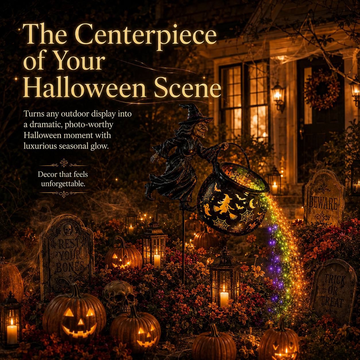 🎃 Halloween Flying Witch Cauldron Garden Light  👻 🌈