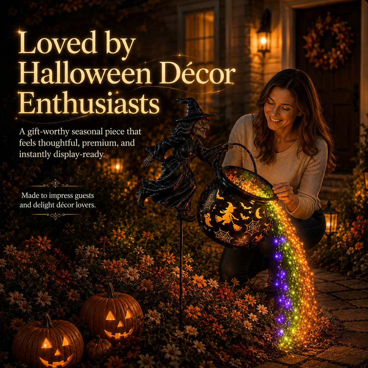 🎃 Halloween Flying Witch Cauldron Garden Light  👻 🌈