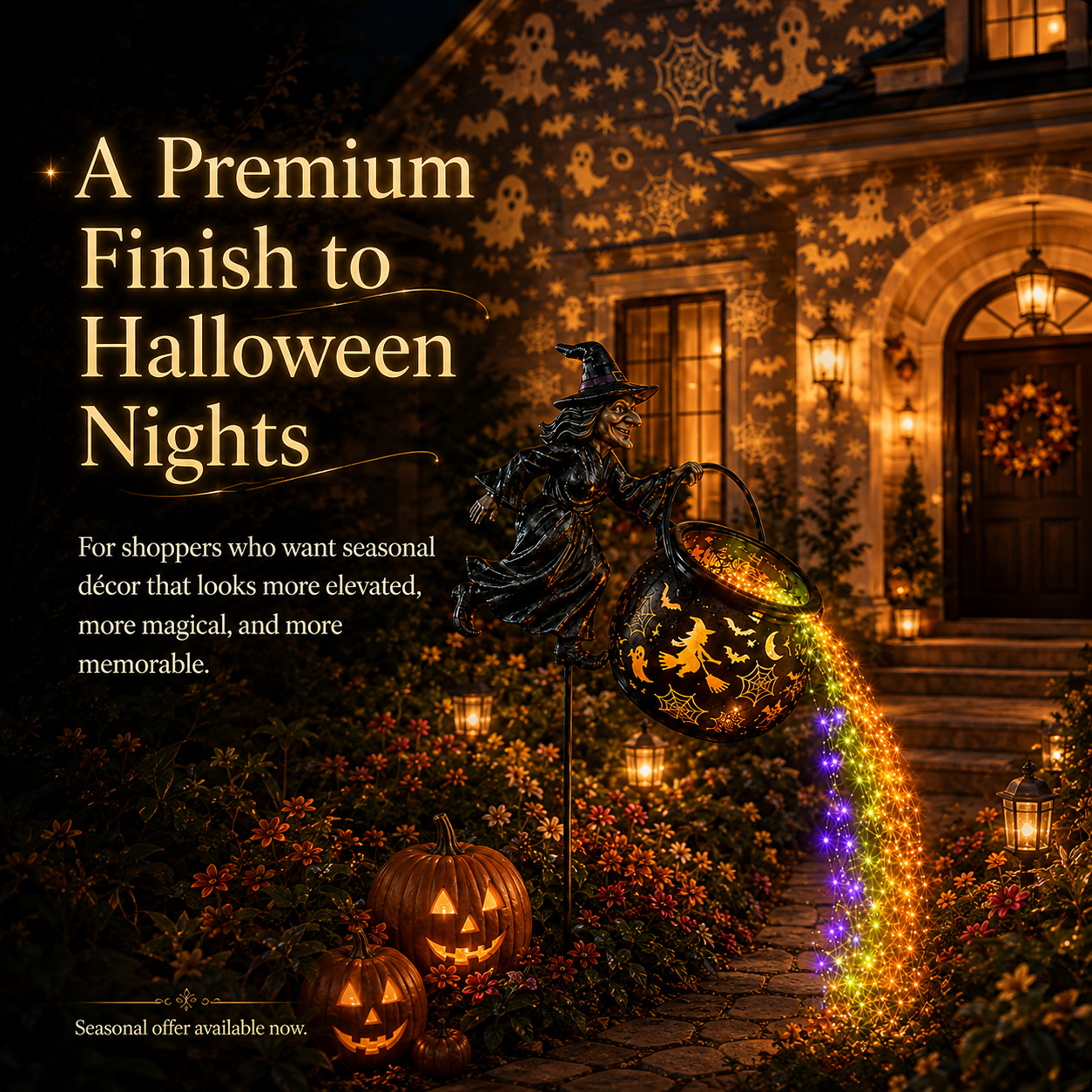 🎃 Halloween Flying Witch Cauldron Garden Light  👻 🌈