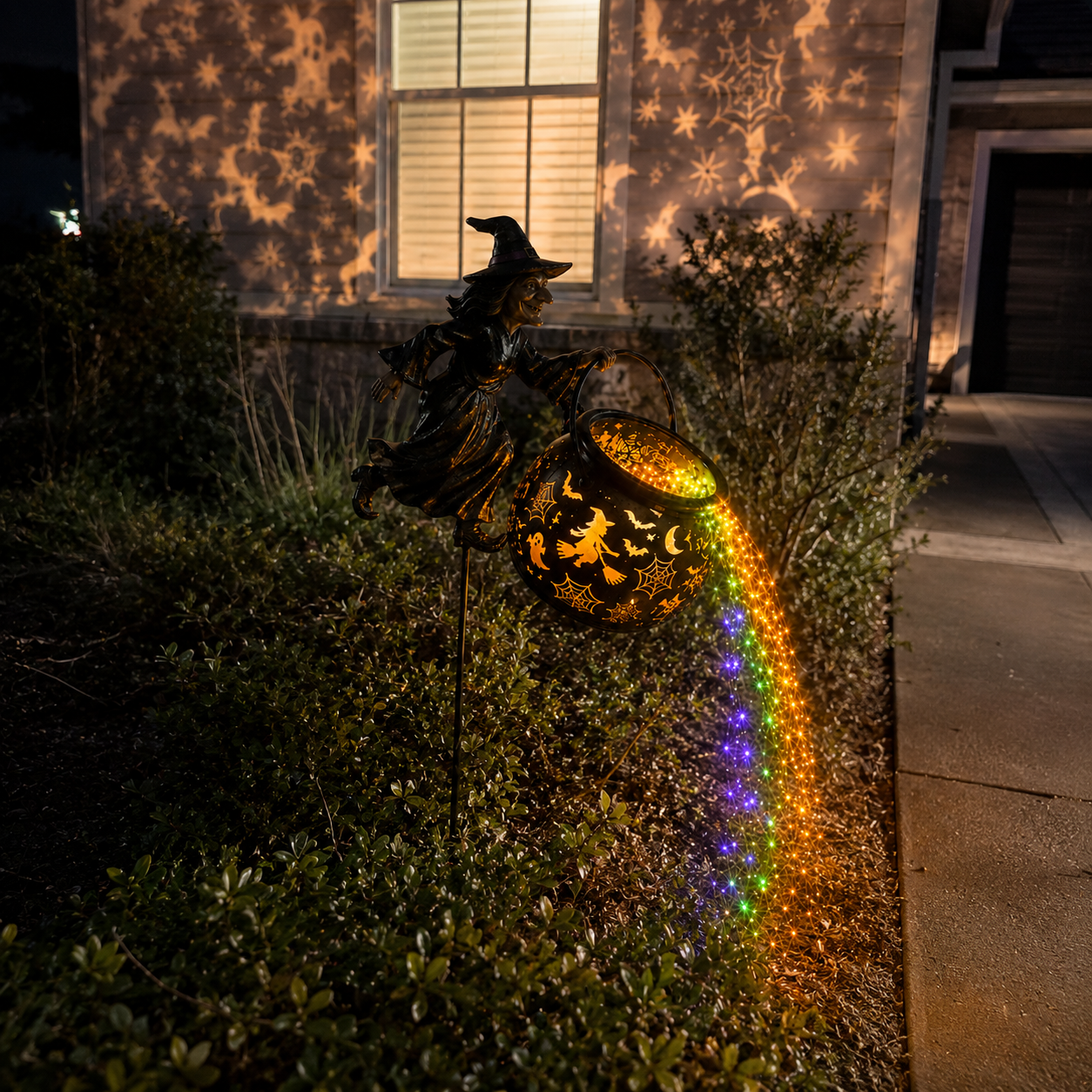 🎃 Halloween Flying Witch Cauldron Garden Light  👻 🌈